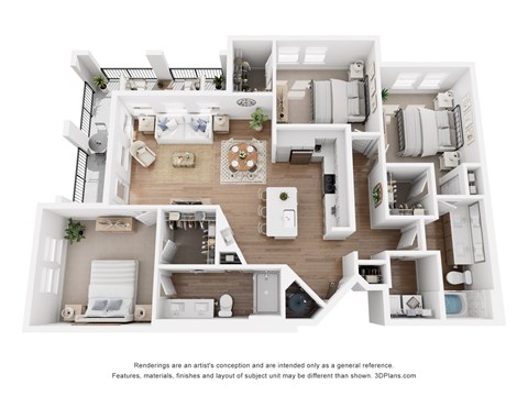Floor plan for 3 beds, 2 baths, 1409 sqft